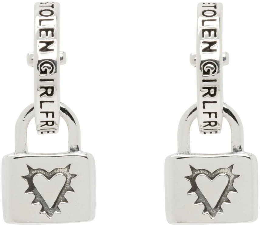 Stolen Girlfriends Club Silver Locked Heart Sleepers Earrings 1