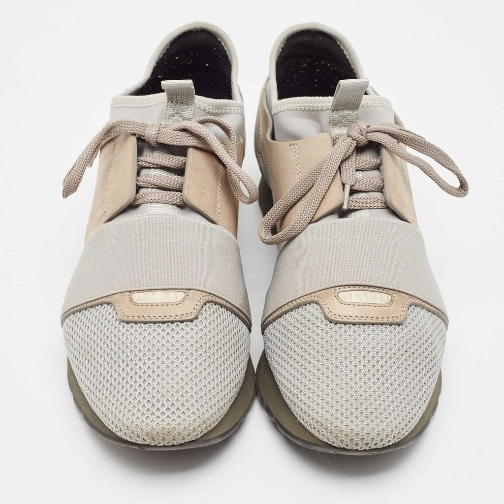 Balenciaga Balenciaga Grey/Beige Knit Fabric and Leather Race Runner Lace Up Sneakers Size 41 3