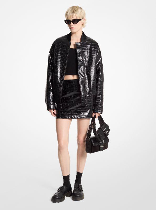 Michael Kors Crocodile Embossed Bomber Jacket