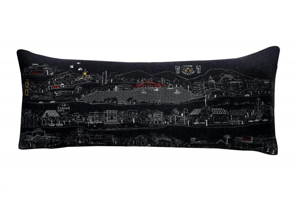 Hivvago 35" Black Los Gatos Nighttime Skyline Lumbar Decorative Pillow