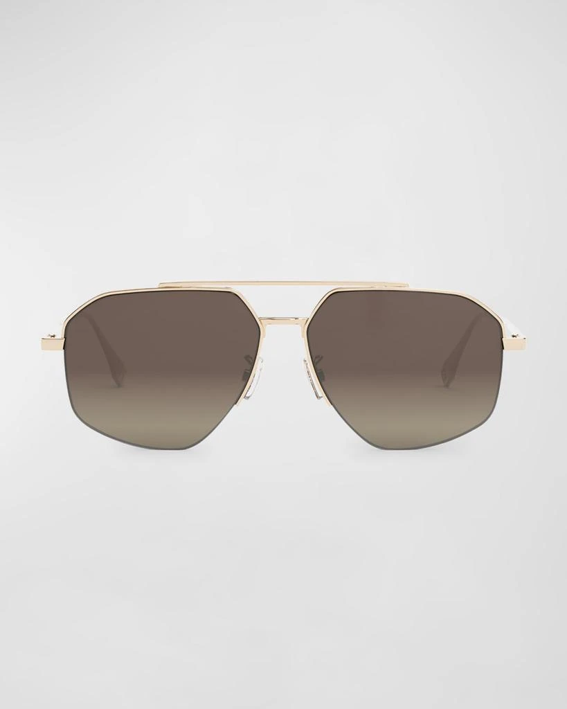 Fendi Men's Double-Bridge Metal Rectangle Sunglasses 4