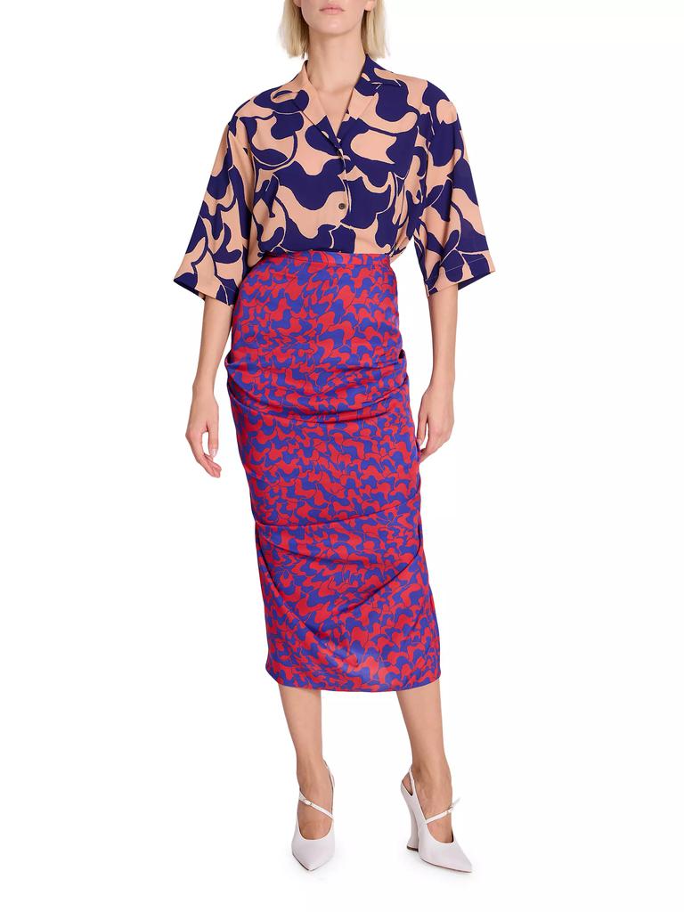 Dries Van Noten Sonata Printed Gathered Midi-Skirt