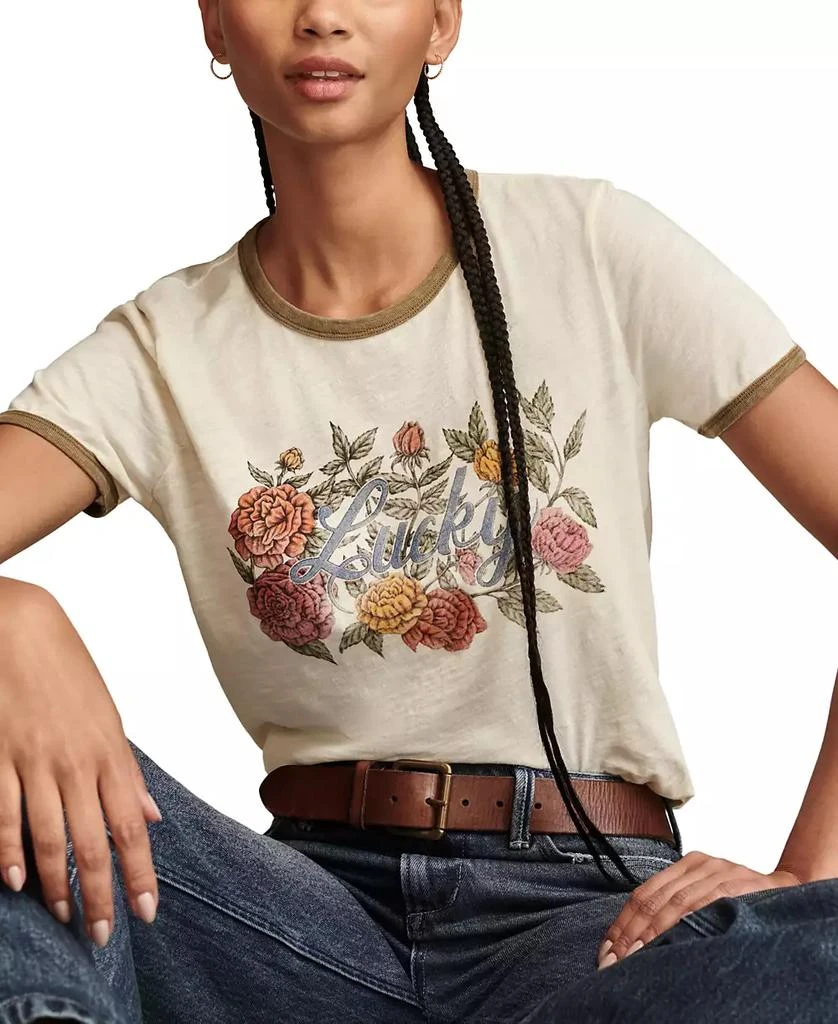 Lucky Brand Women's Cotton Floral Lucky Classic Ringer T-Shirt 4