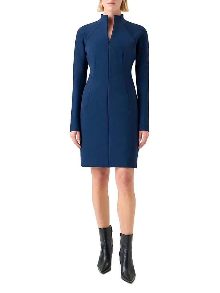 Short Fitted Mock Neck Dress in Techno Neoprene denim blue / 8