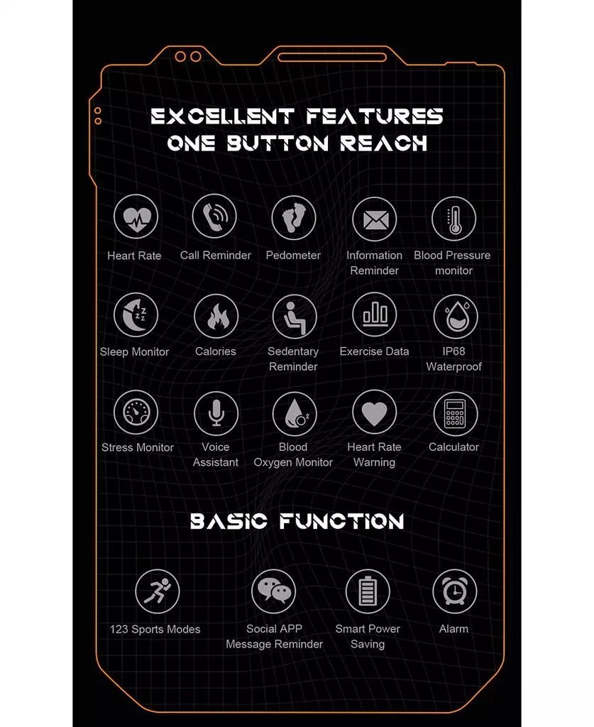 RUXING Smart 1.83'' Bluetooth Call Heart Rate Monitoring Information Push Smart Bracelet Outdoor Sports for Women Men -Orange 3