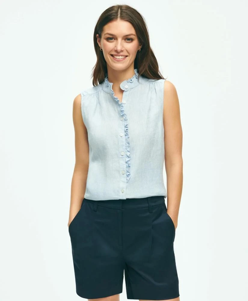 Brooks Brothers Sleeveless Ruffle Detail Shirt In Linen 1