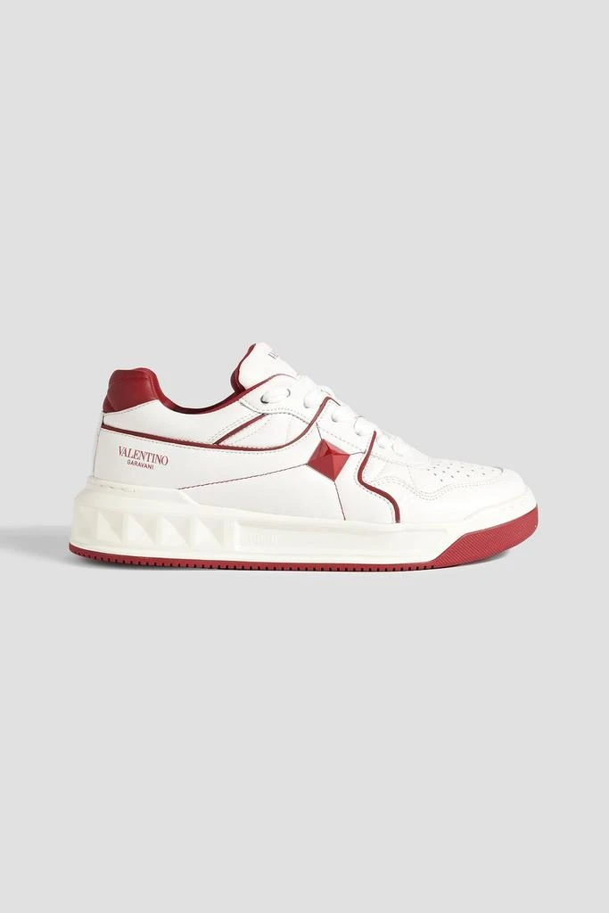 Valentino One Stud printed smooth and pebbled-leather sneakers 1