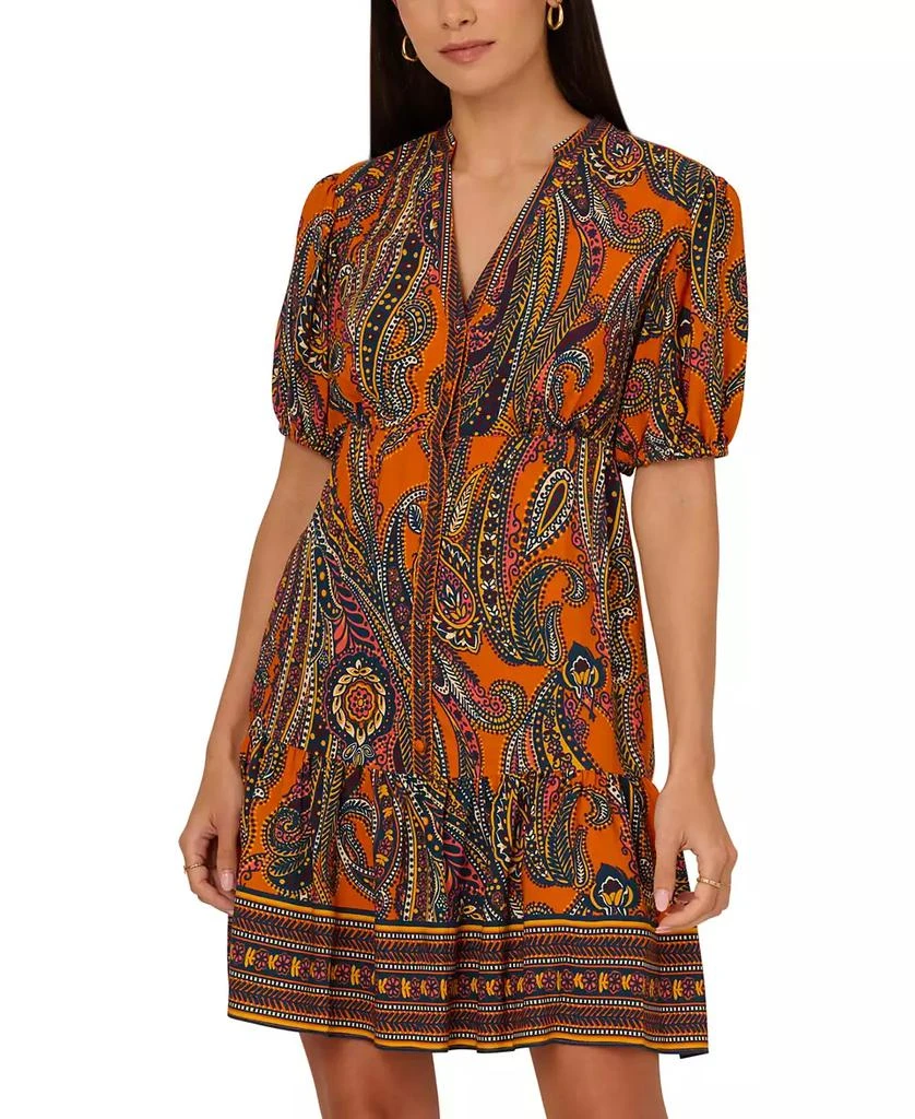 Adrianna by Adrianna Papell Women's Printed Puff-Sleeve A-Line Dress 3