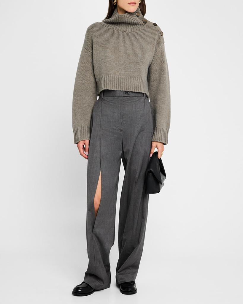 Yves Salomon Buttoned Wool-Cashmere Turtleneck Sweater