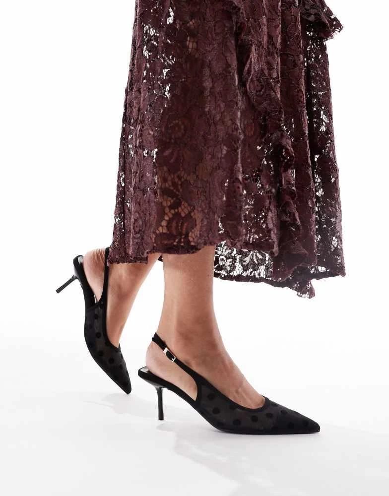 Glamorous Wide Fit Glamorous Wide Fit slingback pumps in mesh black polkadot 4