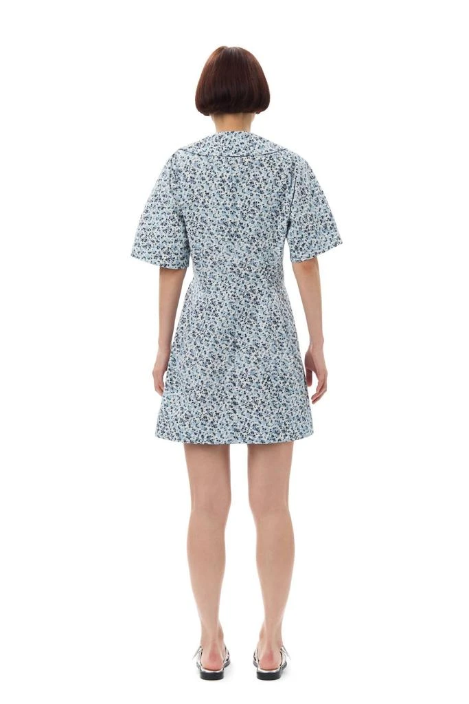Ganni Floral Printed Wrap Mini Dress In Glacier Blue 2