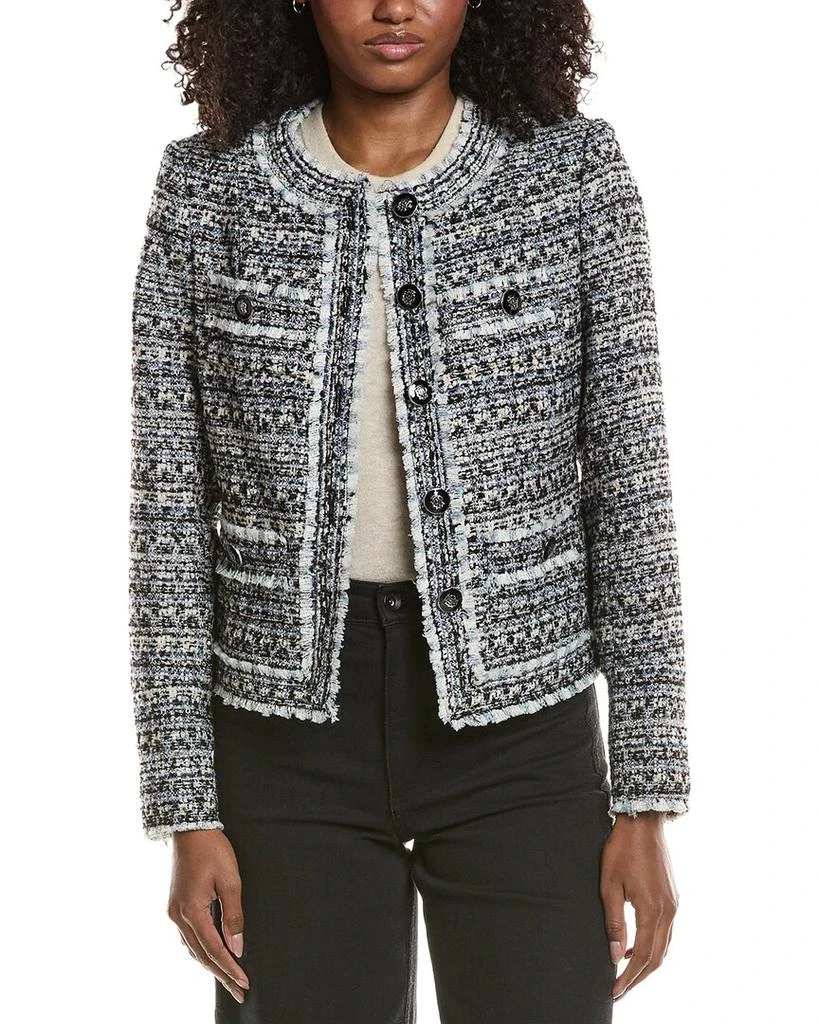 Tahari Scoop Neck Button Front Wool-Blend Jacket