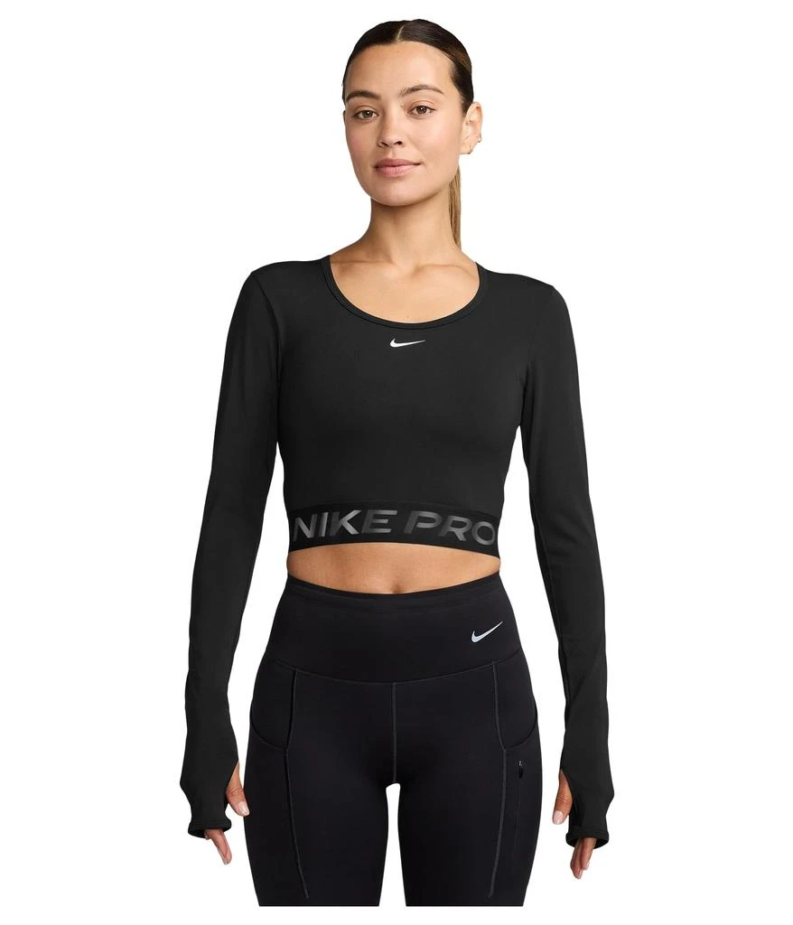 Nike Women's Pro Dri-FIT Cropped Long-Sleeve Top, Medium, Black/Anthracite, image size:878x1024