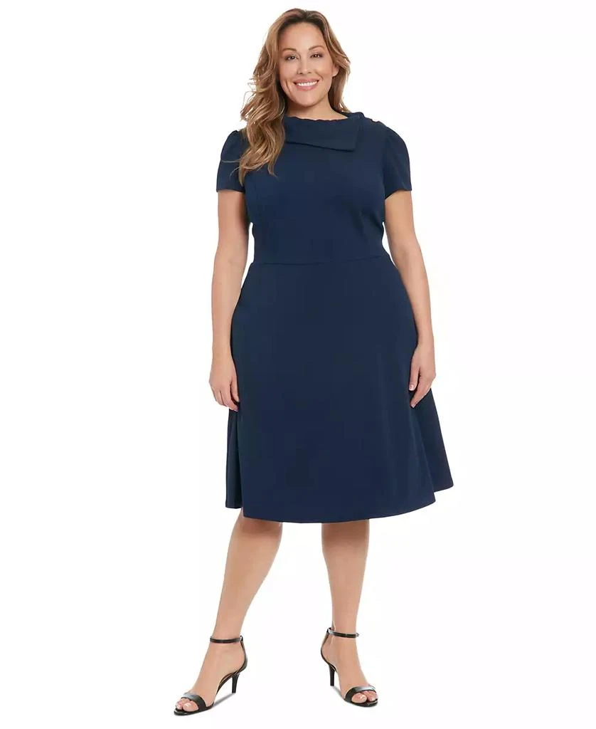 London Times Plus Size Foldover-Neck Fit & Flare Dress 1
