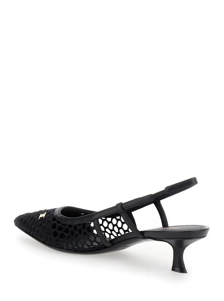 Salvatore Ferragamo 'Clizia' Black Slingback Pumps With Logo Detail In Mesh And Leather Woman 2