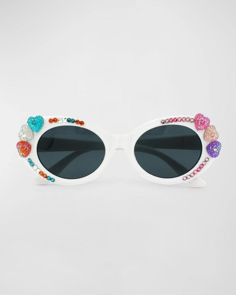 Bari Lynn Girl's Pastel Heart & Rhinestoned Cat Eyed Sunglasses 1