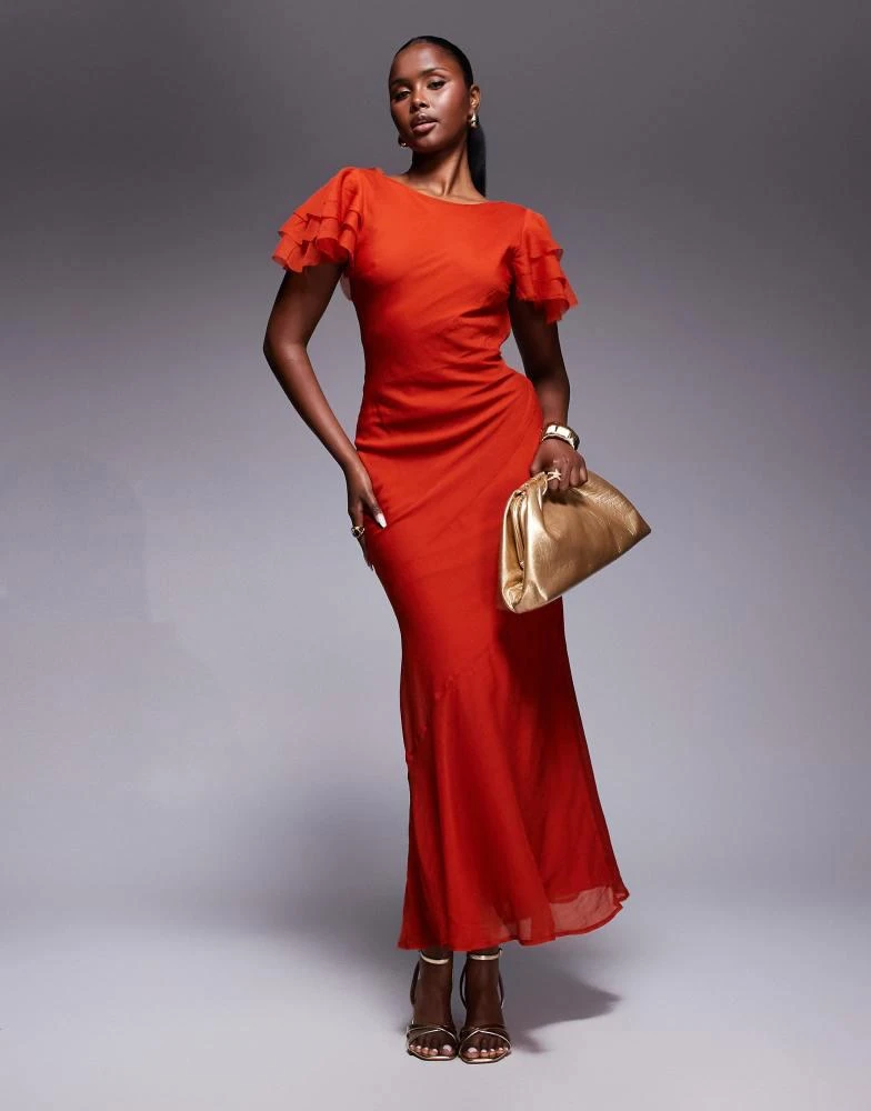 ASOS ASOS DESIGN ruffle sleeve high neck maxi dress in red