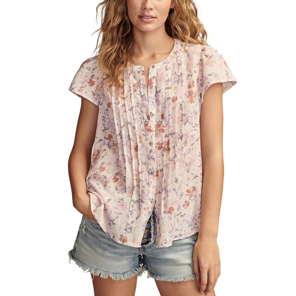 Lucky Brand Women's Cotton Pintuck-Pleated Flutter-Sleeve Blouse