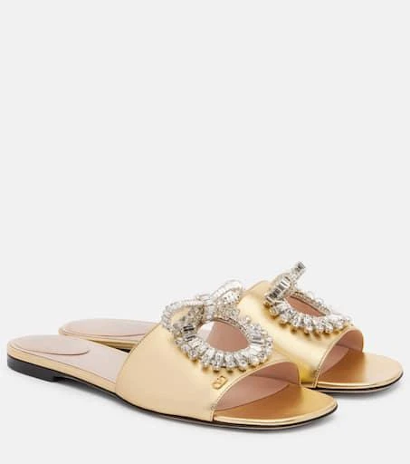Valentino Adamantine embellished leather slides 1