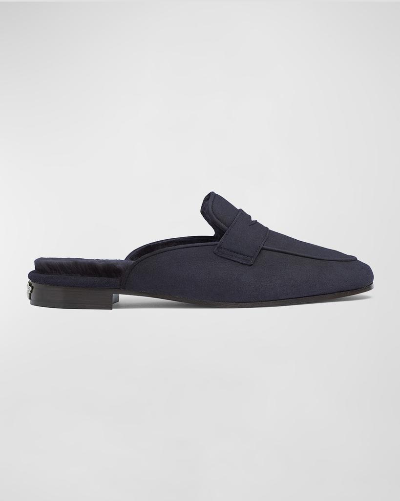 Bougeotte Suede Shearling Penny Loafer Mules