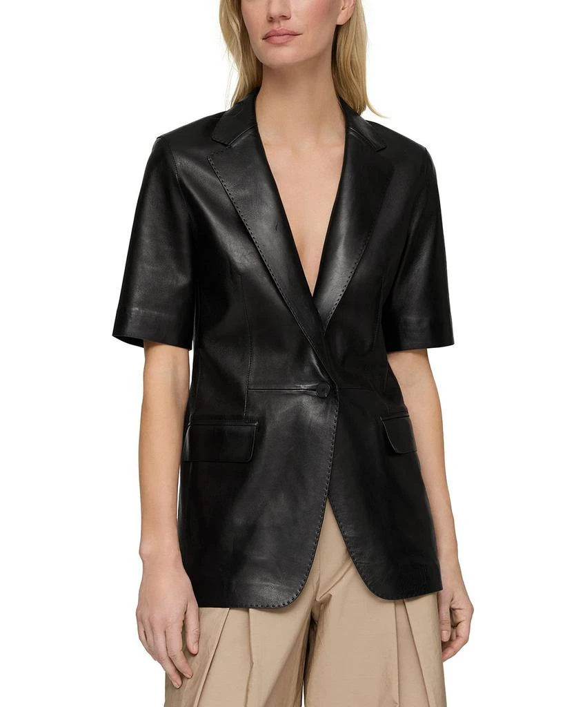 Lafayette 148 New York Short Sleeve Leather Blazer 1
