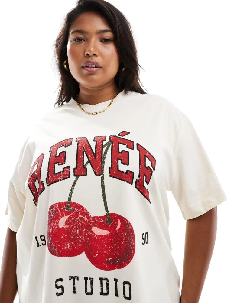 Renee Studio Renee Studio x Holly Wynne exclusive oversized logo cherry print t-shirt in off white 5