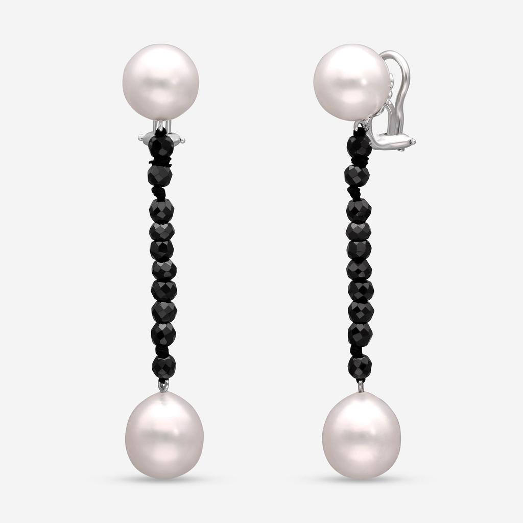 Assael Assael 18K White Gold, Black Spinel and South Sea Pearl French Clip Earrings E6717