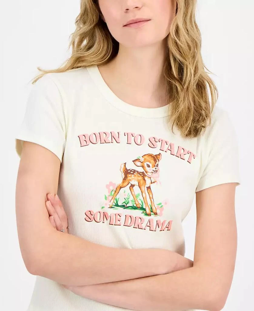 Rebellious One Juniors' Deer Drama Ribbed Knit T-Shirt 3