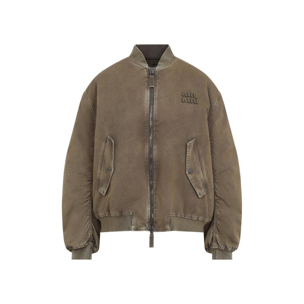 Miu Miu Beige Logo-embroidery Bomber Jacket | ModeSens