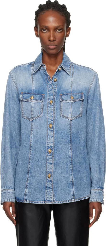 Balmain Blue Two-Pocket Denim Shirt 1