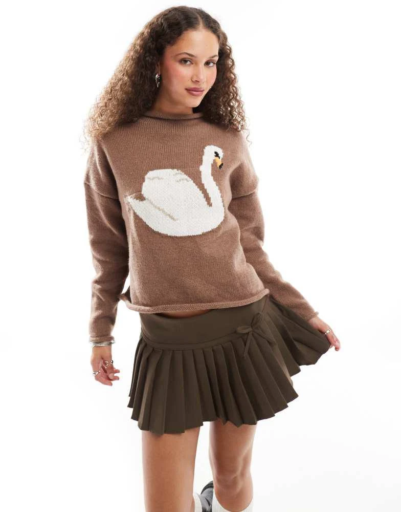 Daisy Street Daisy Street swan roll neck crop boxy knit  in brown 1