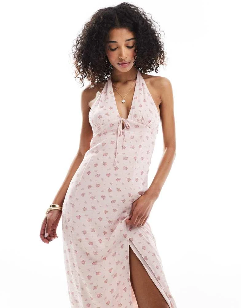 Bershka Bershka halterneck maxi dress in pink floral 2