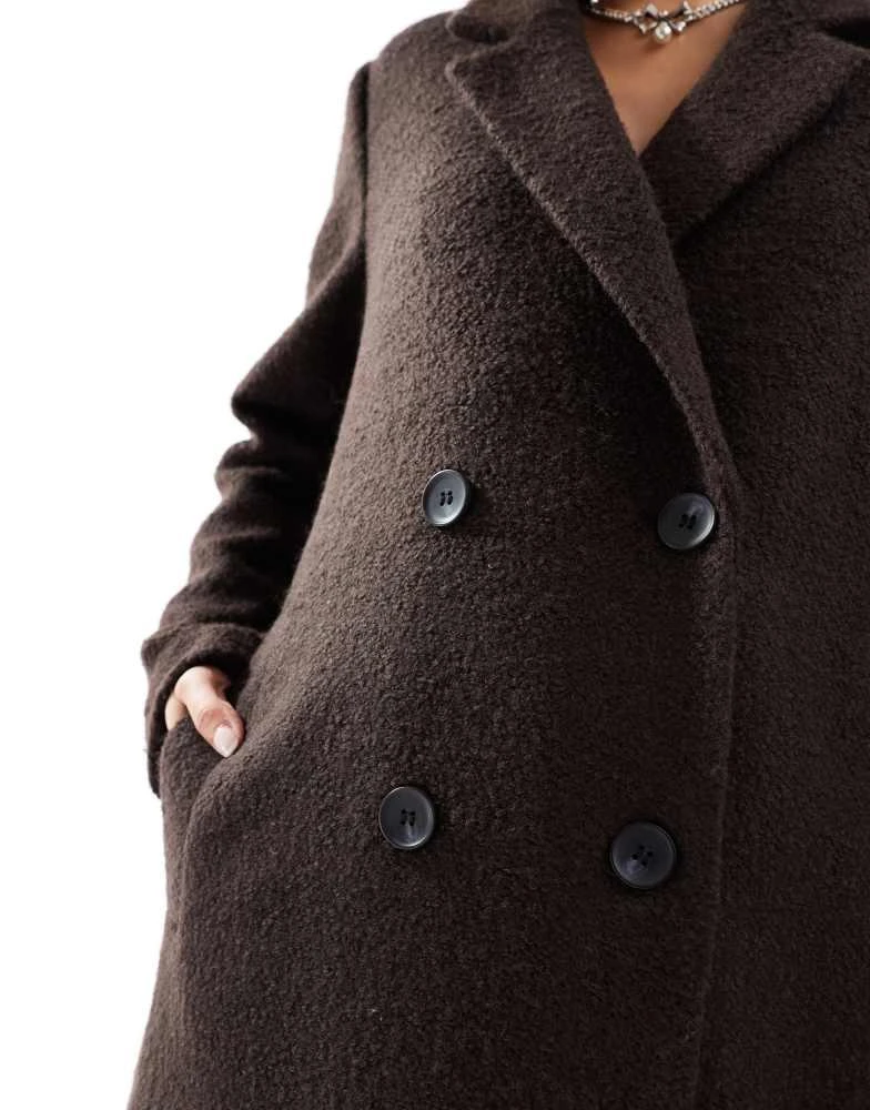 Monki Monki tailored double breasted longline coat in brown 2