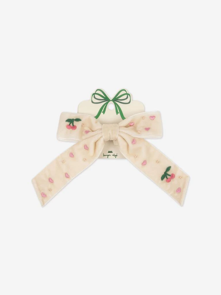 Konges Slojd Girls Velvet Bow Pearly Hair Clip in Ivory 1