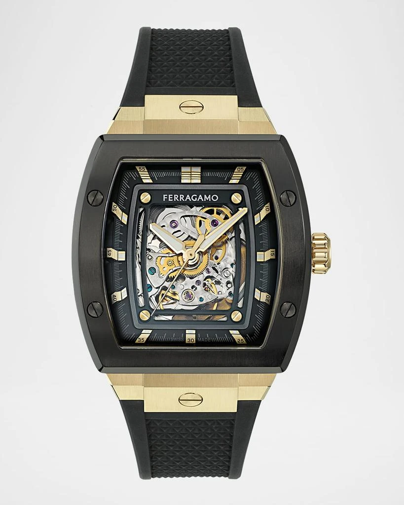 Salvatore Ferragamo Men's F-80 Two-Tone Tonneau Skeleton-Dial Watch, 42mm 1