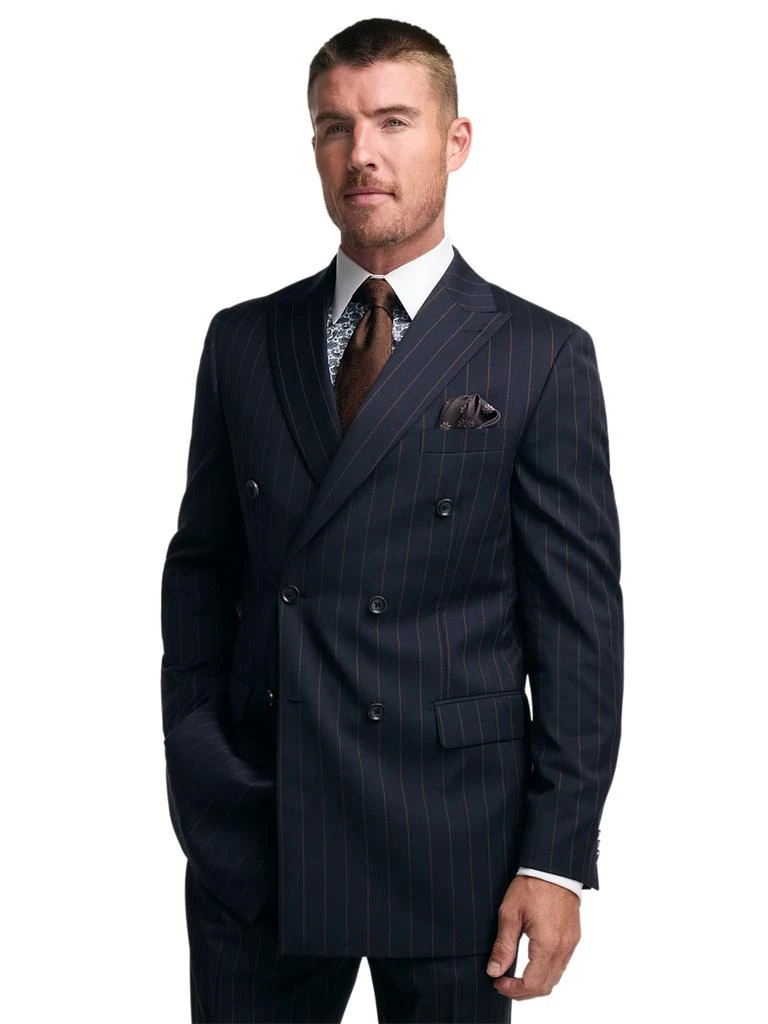 Paul Fredrick Navy/brown Wool Stripe Double Breasted Peak Lapel Suit Jacket 2