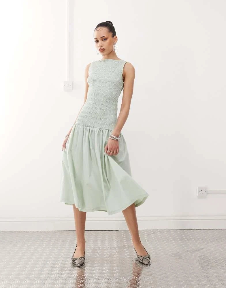shirred green dress Sun Escape Shirred Waist Midi Dress Kelly Green Multi – Simply Couture  Boutique