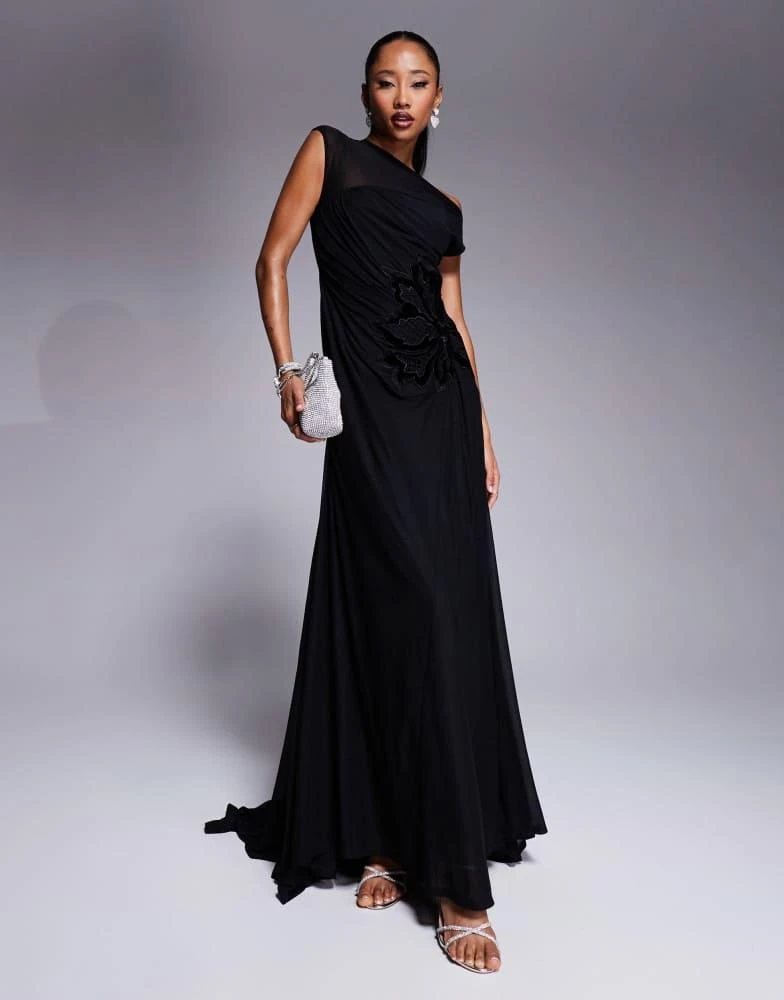 asos dresses formal ASOS Design - Sequin lace Twist Off Shoulder Maxi Dress - Women - Polyester/Spandex - S
