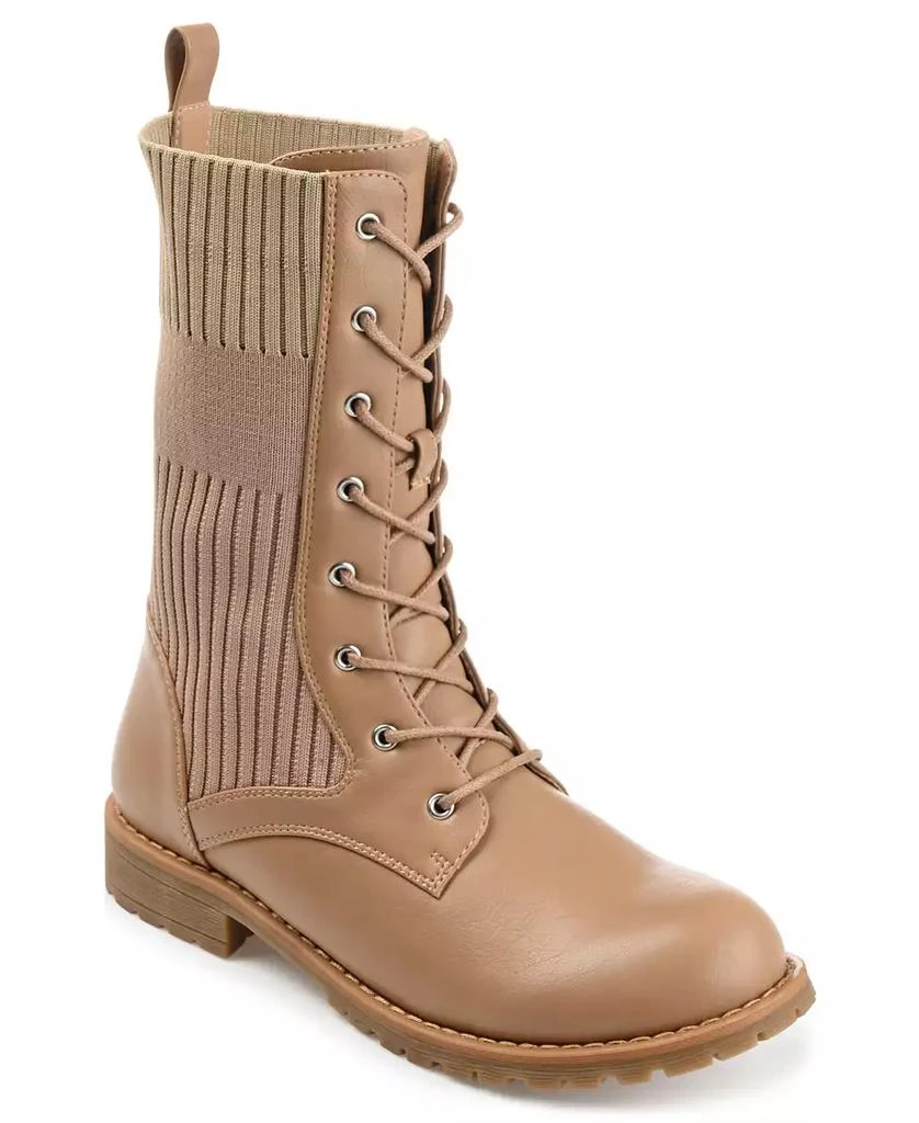 Journee Collection Women's Melei Knit Lace Up Lug Sole Combat Boots 1