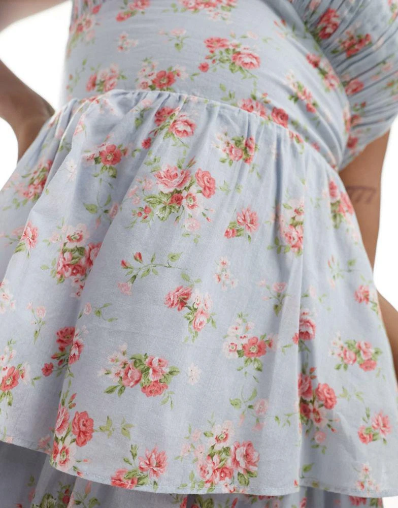 Abercrombie & Fitch Abercrombie & Fitch tiered maxi dress with lace up back in blue floral 4