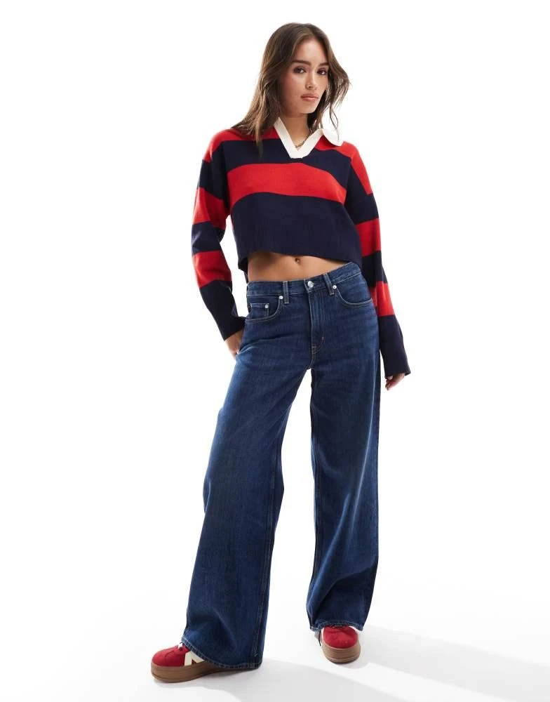 Bershka Bershka striped polo neck jumper in red 4