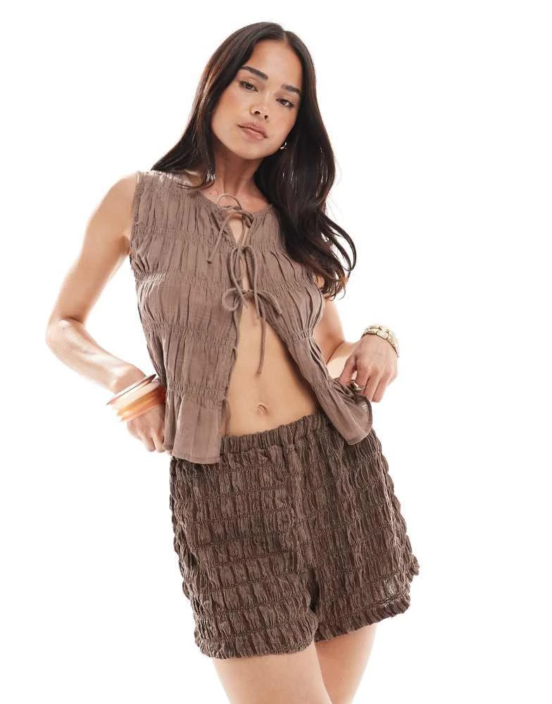 ASOS ASOS DESIGN acid wash texture shorts in brown - BROWN 2