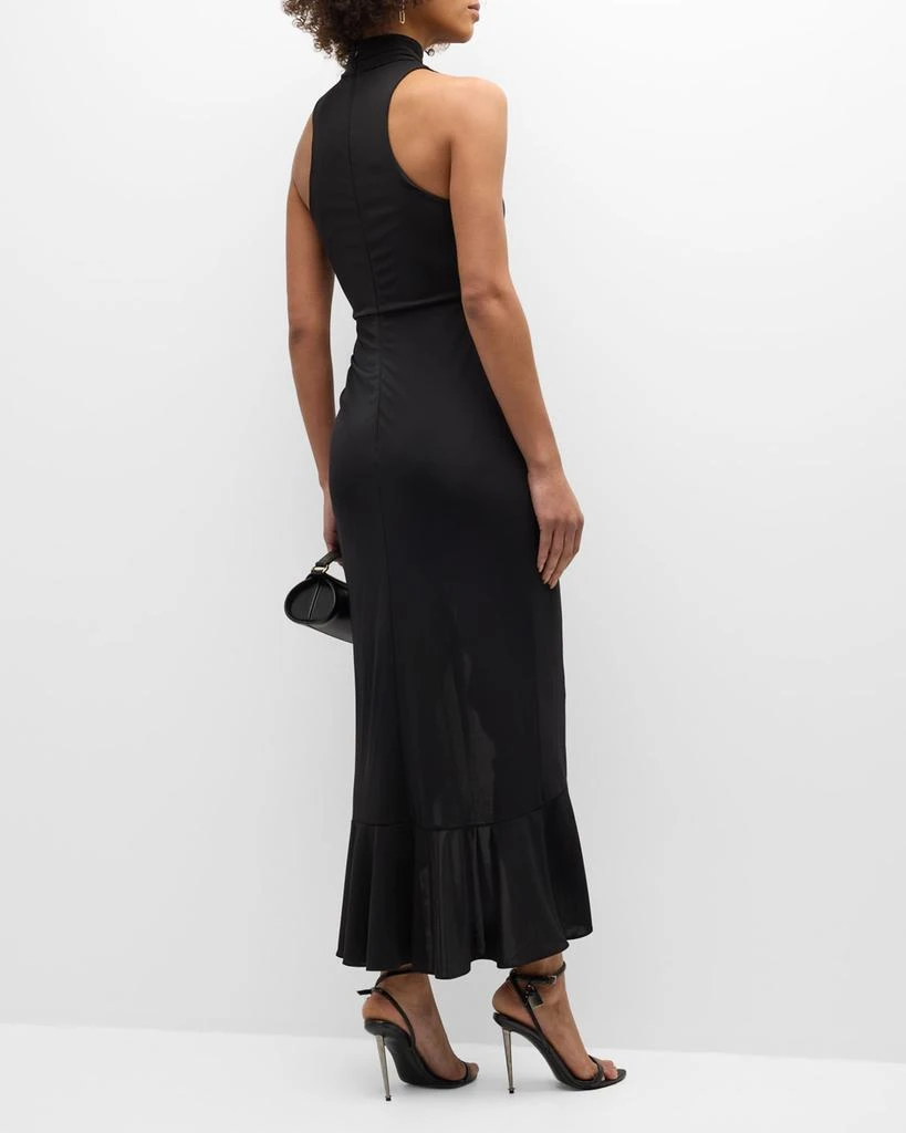 Cinq a Sept Antonia Sleeveless Draped Mock-Neck Ruffle Slit Midi Dress 6