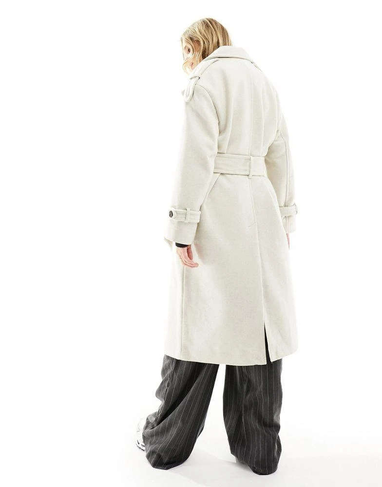 Bershka Bershka wool trench coat in stone 4