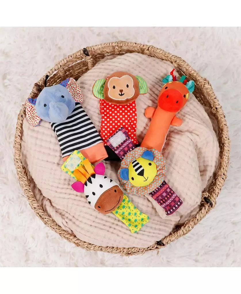 The Peanutshell Safari Baby Rattle Socks and Wrist Rattle Set, 5 Piece 5
