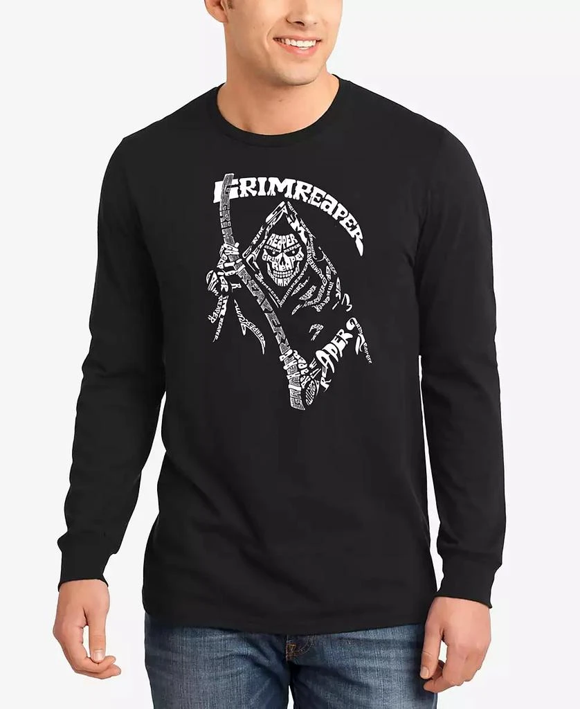 LA Pop Art Men's Grim Reaper Word Art Long Sleeve T-shirt 1