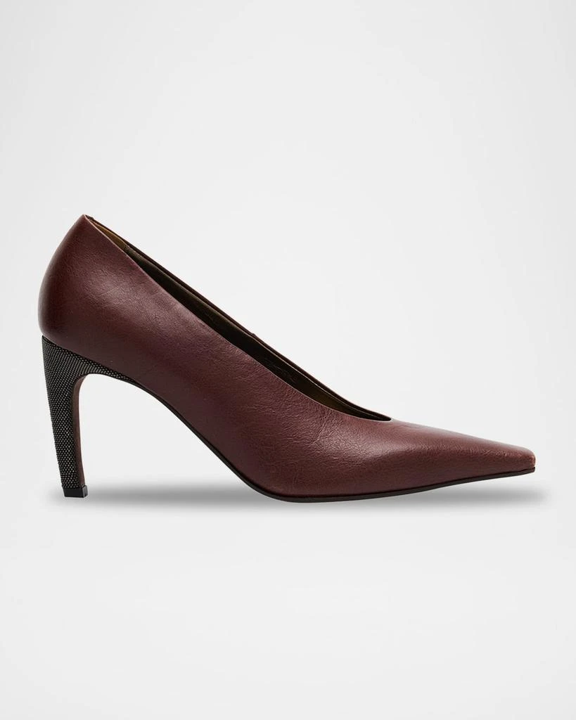 Brunello Cucinelli Leather Curved-Heel Pumps 1