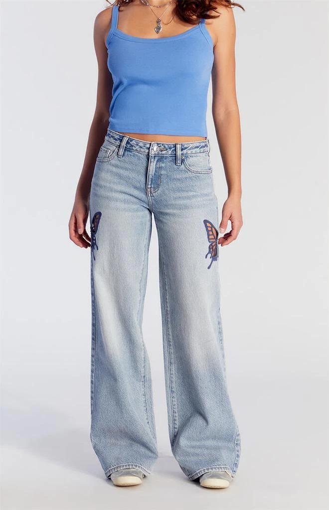 PacSun Casey Low Rise Baggy Jeans Butterfly Applique 3