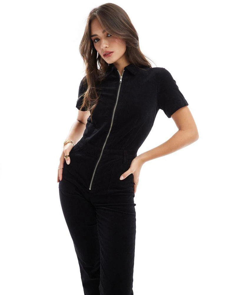 Mango Mango zip through denim jumpsuit in black 4