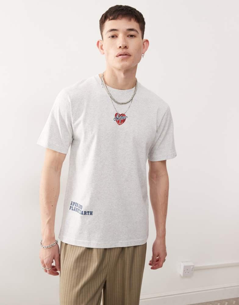 AAPE Aape by A Bathing Ape heart back print logo t-shirt in grey marl